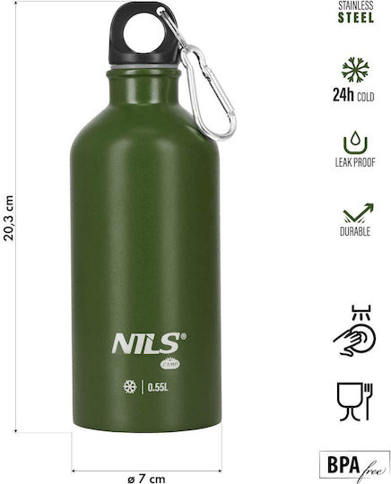 Nils Μπουκάλι Θερμός Ανοξείδωτο BPA Free 550ml GREEN TRAVEL BOTTLE