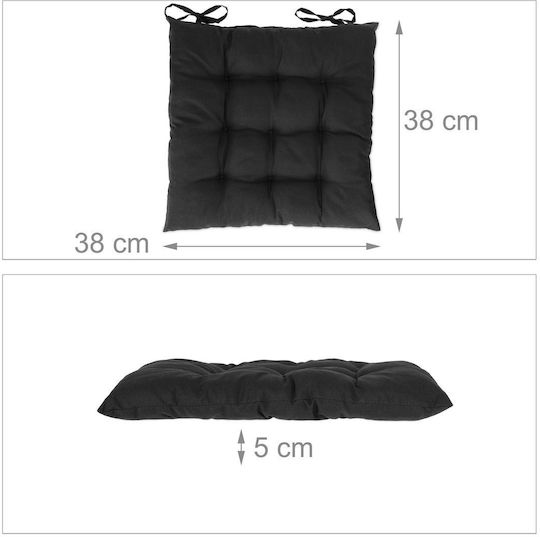 Relaxdays Μαξιλάρι Καρέκλας Κήπου Black 4τμχ 38x38εκ.