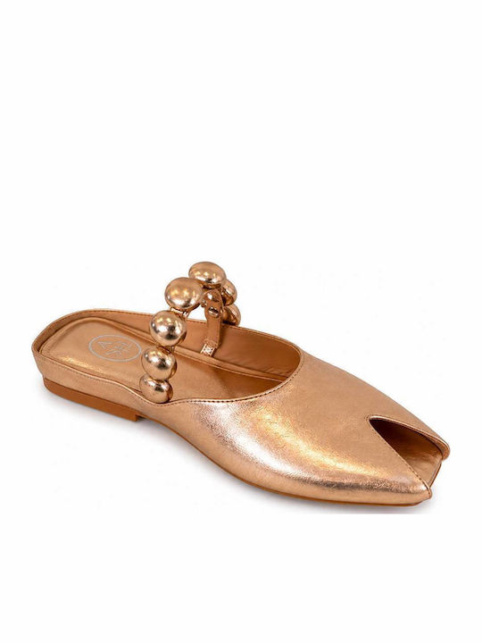 Blanche Flat Mules in Gold Color