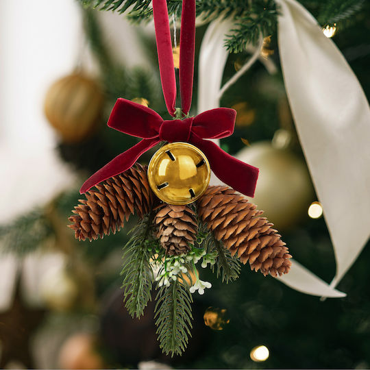Weihnachtsbaumschmuck Türdekoration Künstliche Tannenzapfen Goldene Glocke 16 Cm