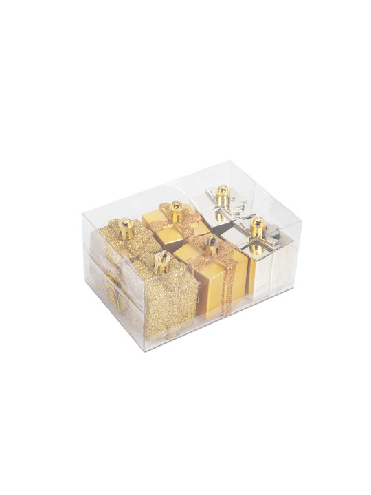 Christmas Decoration Set Golden Gift Boxes 6 Pcs 4.5 Cm