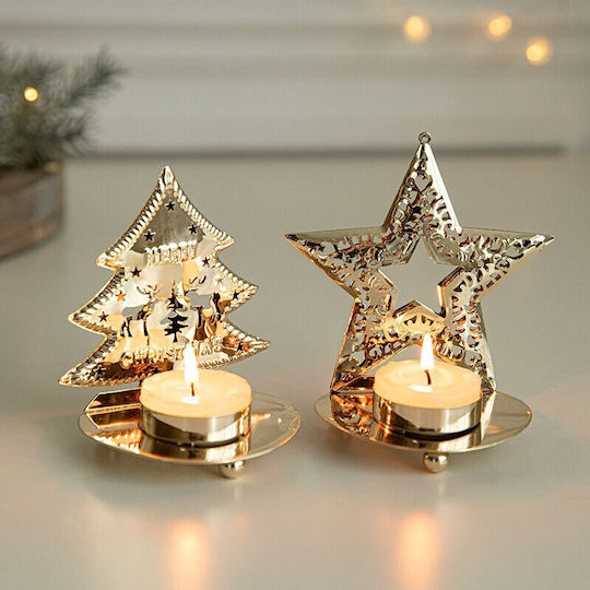 Alista Home Χριστουγεννιάτικο Μεταλλικό Κηροπήγιο Χρυσό 10.5x9εκ.