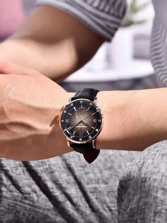Men's Automatic Watch with Black Leather Strap