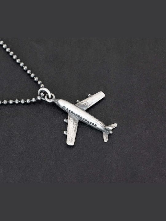 Pandantiv Avion Argint 925 Handmade Șnur Piele Ecologică 45cm