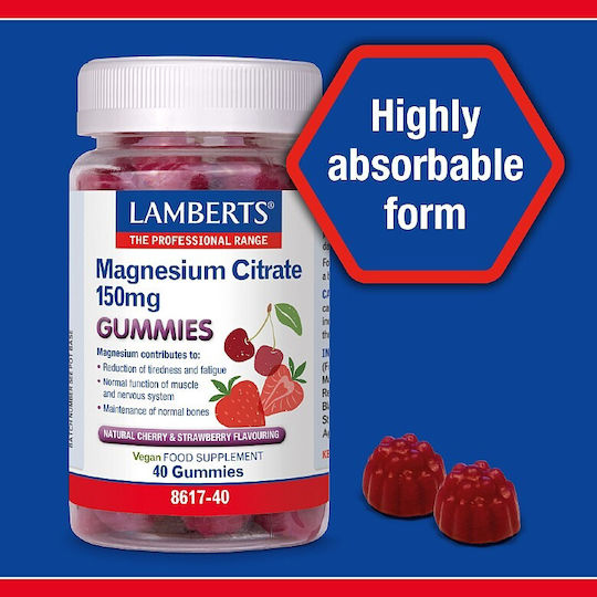 Lamberts Magneziu Citrat 150mg 40 Gummies Căpșuni Cireșe