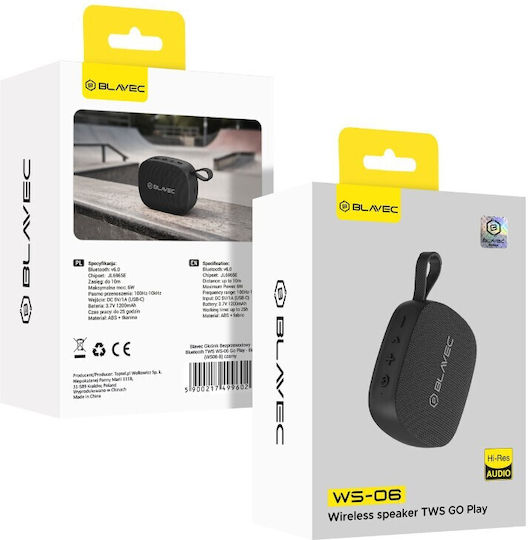Blavec Ηχείο Bluetooth 6W με Διάρκεια Μπαταρίας έως 25 ώρες Μαύρο WS06-B