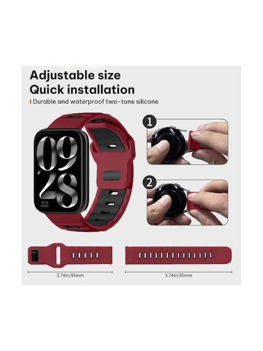 Xiaomi Band 9 Pro Redmi Watch 6 5 Xdfind Flat-head Dual-color Silicone Watch Band Wine Red+black