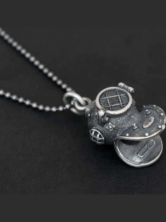 Halskette Männlich Skafandros Handgefertigt Silber 925 Kordel Kunstleder 55cm