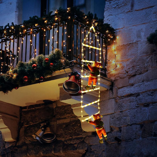 Illuminated Decorative Christmas Santa Electric White Plastic In Ladder 10x38x10cm