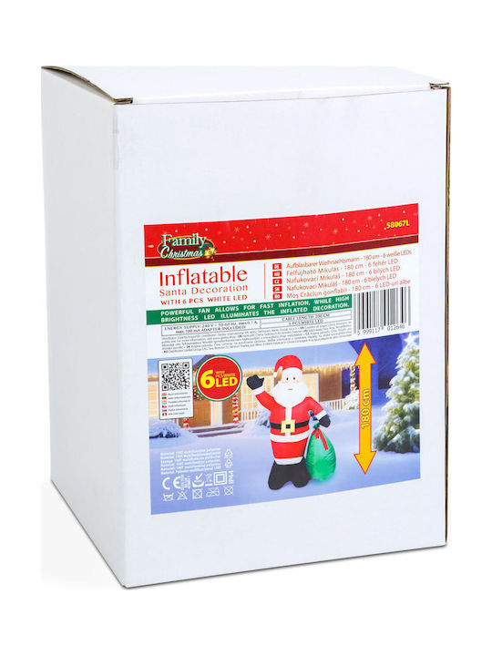 Moș Crăciun Gonflabil Iluminat Decorativ Exterior Alb Din Plastic 180 cm