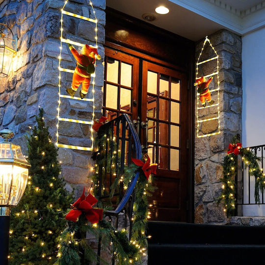 Illuminated Decorative Christmas Santa Electric White Plastic In Ladder 10x38x10cm