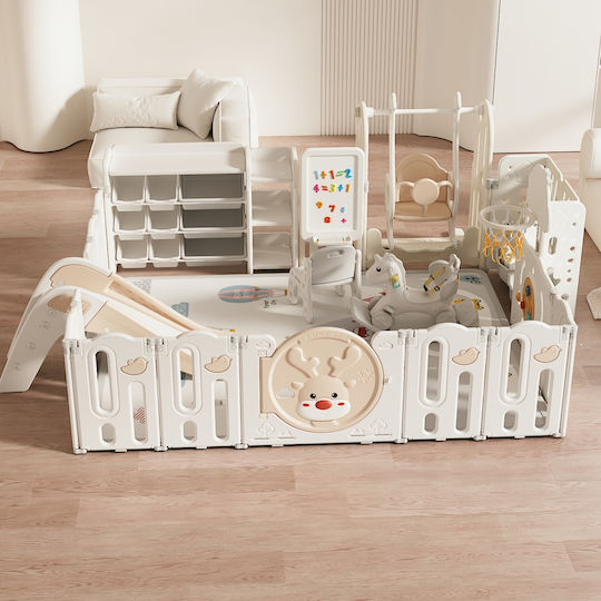 Fun Baby Gard De Joacă cu Coș De Baschet Leagăn & Tobogan
