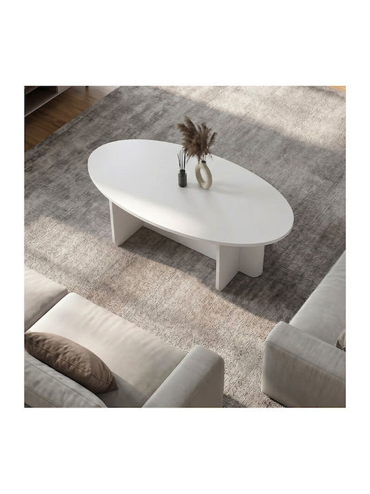 Oval Central Coffee Table Ravey Wooden White L120xW60xH39.6cm
