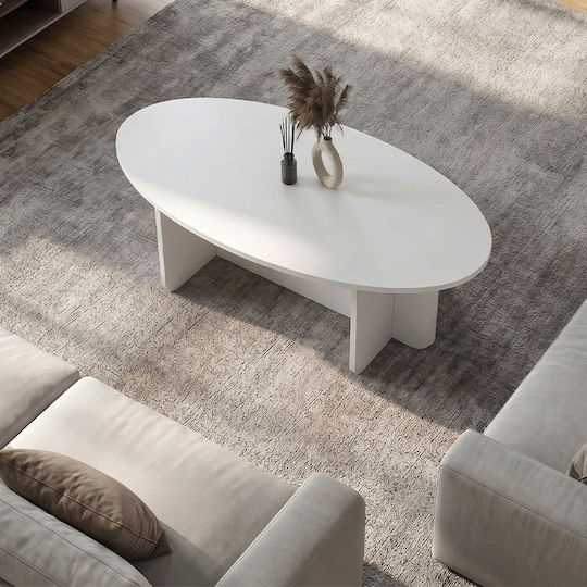 Oval Central Coffee Table Ravey Wooden White L120xW60xH39.6cm