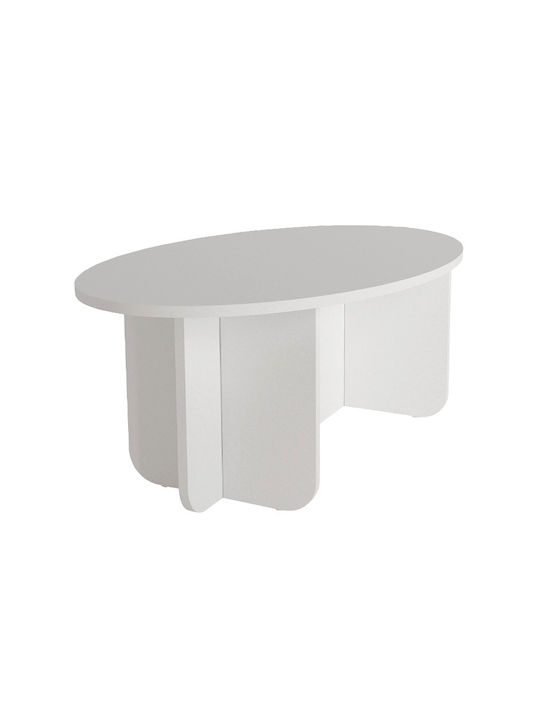 Oval Central Coffee Table Ravey Wooden White L120xW60xH39.6cm