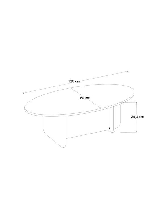 Oval Central Coffee Table Ravey Wooden White L120xW60xH39.6cm