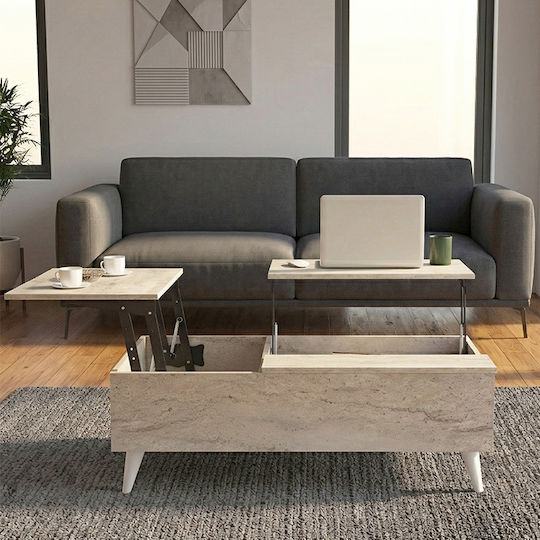 Rectangular Side Coffee Table Roy Wooden with Lifting Mechanism Travertine 2 Pieces W121xD69xH40cm