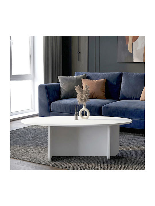 Oval Central Coffee Table Ravey Wooden White L120xW60xH39.6cm