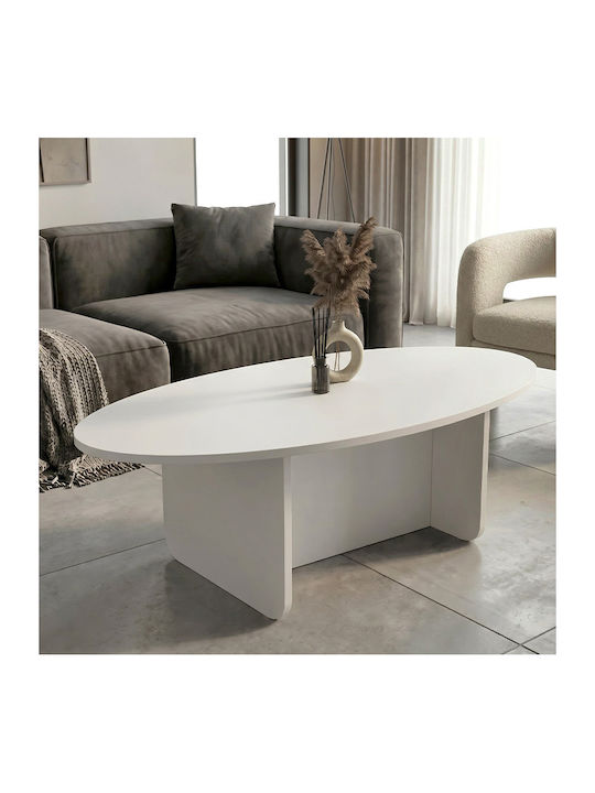 Oval Central Coffee Table Ravey Wooden White L120xW60xH39.6cm