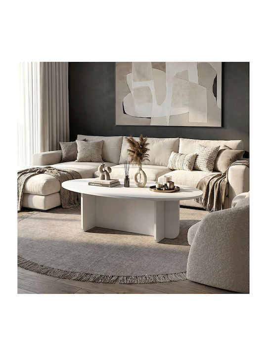 Oval Central Coffee Table Ravey Wooden White L120xW60xH39.6cm