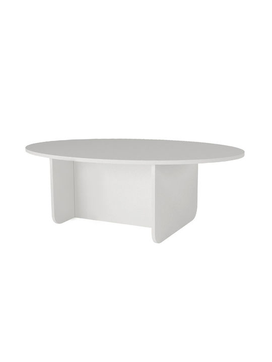Oval Central Coffee Table Ravey Wooden White L120xW60xH39.6cm