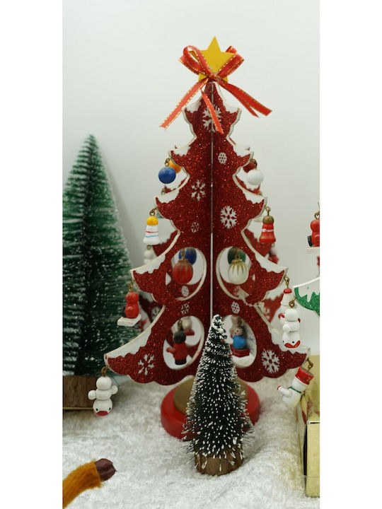 Arbore De Crăciun Decorativ Roșu Alb 8 Cavități Pentru Ornamente 18,5 Cm X 33 Cm Lemn Alista Home