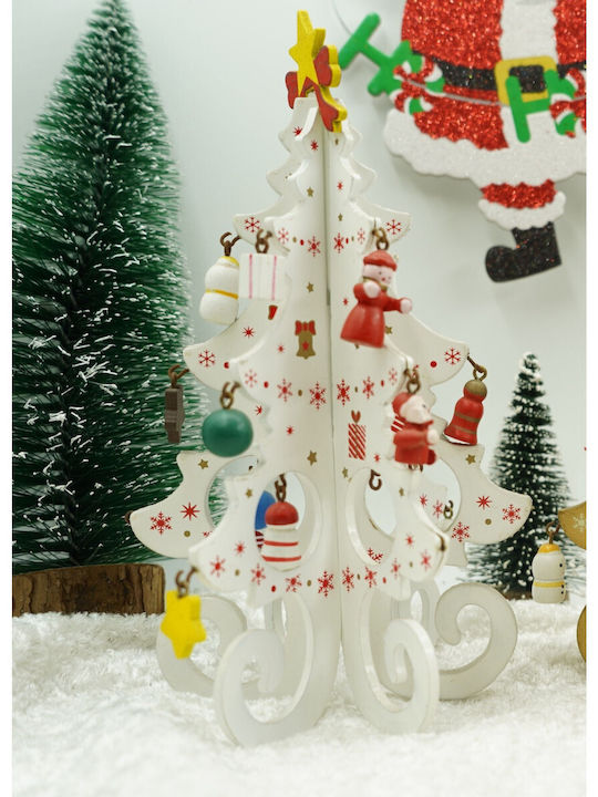 Arbore Decorativ De Crăciun Alb 6 Compartimente Ornamente 12 Cm X 20 Cm Lemn Alista Home