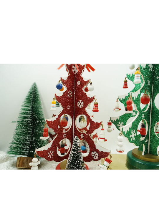 Arbore De Crăciun Decorativ Roșu Alb 8 Cavități Pentru Ornamente 18,5 Cm X 33 Cm Lemn Alista Home