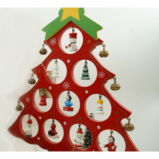 Christmas Decoration Tree Red 10 Cavities Ornaments 20.5 Cm X 28 Cm Wood Alista Home