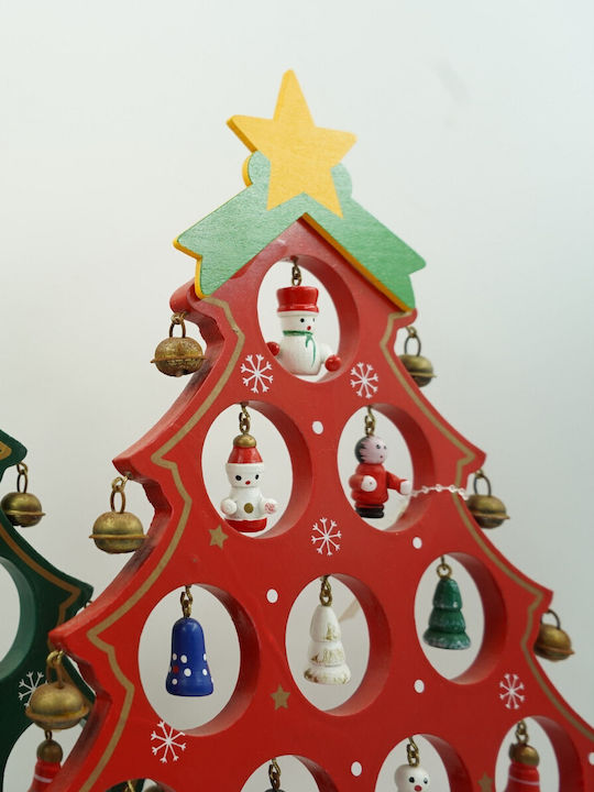 Arbore De Crăciun Roșu 15 Bucăți Ornamente 25,5 Cm X 33 Cm Lemn Alista Home