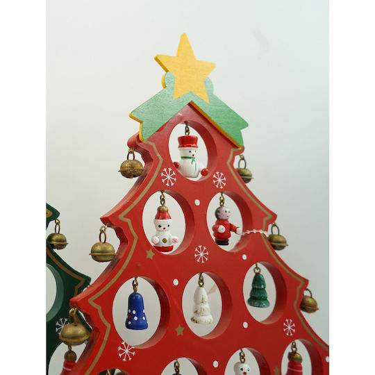 Christmas Decoration Tree Red 15 Cavities Ornaments 25.5 Cm X 33 Cm Wood Alista Home