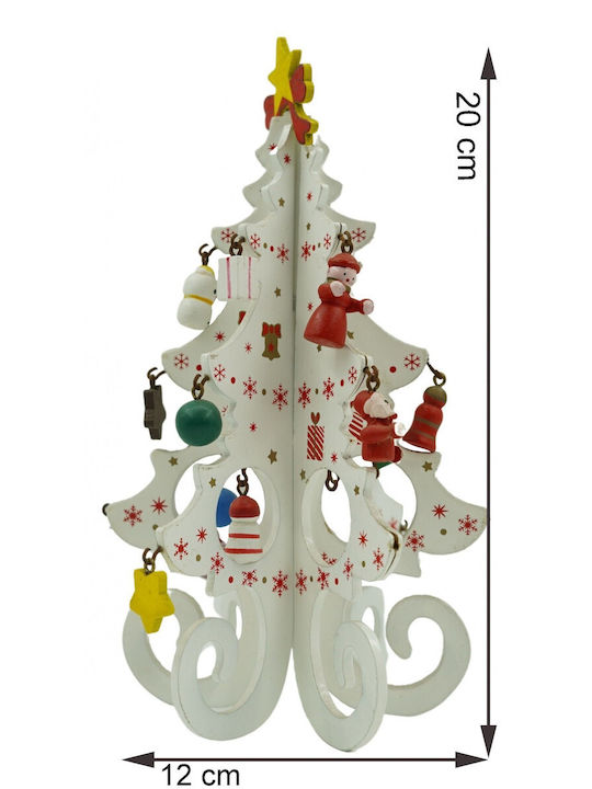 Arbore Decorativ De Crăciun Alb 6 Compartimente Ornamente 12 Cm X 20 Cm Lemn Alista Home
