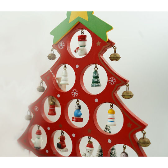 Christmas Decoration Tree Red 10 Cavities Ornaments 20.5 Cm X 28 Cm Wood Alista Home