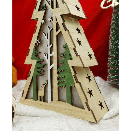 Illuminated Decoration Christmas Tree Design Winter Landscape Brown Length 14 Cm Width 5 Cm Height 20 Cm Wood Indoor Outdoor