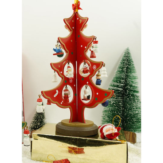 Christmas Decoration Tree Red 8 Cavities Ornaments 18.5 Cm X 25 Cm Wood Alista Home