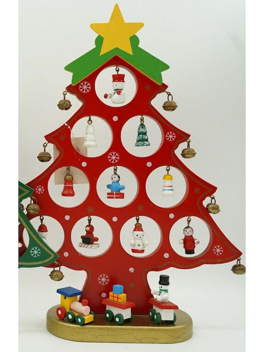 Arbore De Crăciun Roșu 10 Bucăți Ornamente 20,5 Cm X 28 Cm Lemn Alista Home