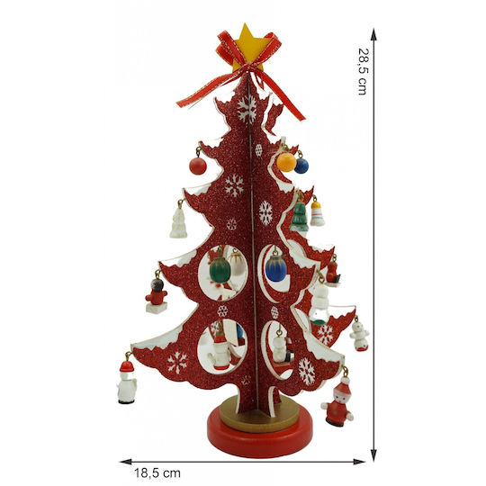 Christmas Decoration Tree Red White 8 Ornament Cavities 18.5 Cm X 33 Cm Wood Alista Home