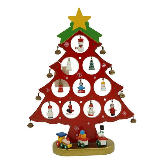 Christmas Decoration Tree Red 10 Cavities Ornaments 20.5 Cm X 28 Cm Wood Alista Home