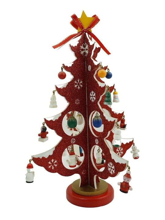 Arbore De Crăciun Decorativ Roșu Alb 8 Cavități Pentru Ornamente 18,5 Cm X 33 Cm Lemn Alista Home
