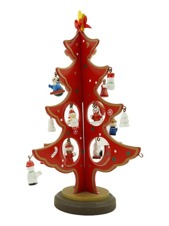 Arbore Decorativ De Crăciun Roșu 8 Bucăți Ornamente 18,5 Cm X 25 Cm Lemn Alista Home