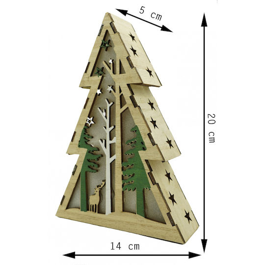 Illuminated Decoration Christmas Tree Design Winter Landscape Brown Length 14 Cm Width 5 Cm Height 20 Cm Wood Indoor Outdoor
