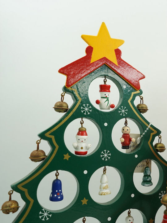Arbore Decorativ De Crăciun Verde 15 Cavități Ornamente 25,5 Cm X 33 Cm Lemn Alista Home
