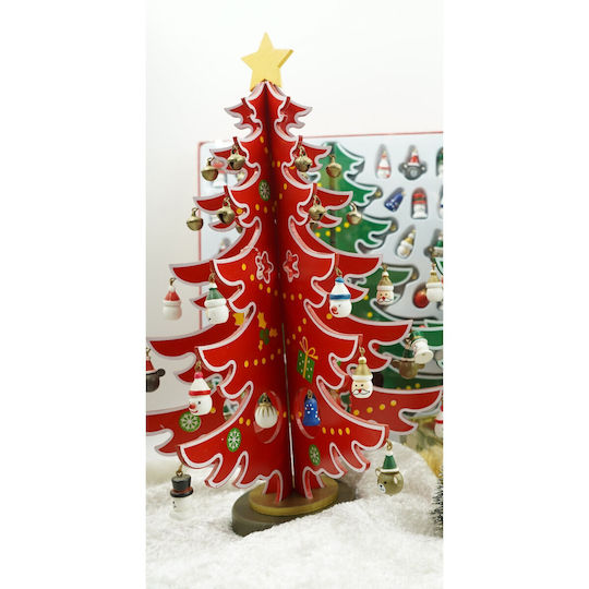 Christmas Decoration Tree Red White 15 Cavities Ornaments 25.5 Cm X 33 Cm Wood Alista Home