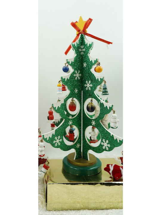 Arbore De Crăciun Verde Alb 8 Compartimente Ornamente 18,5 Cm X 33 Cm Lemn Alista Home