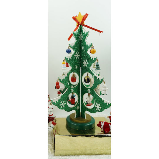Arbore De Crăciun Verde Alb 8 Compartimente Ornamente 18,5 Cm X 33 Cm Lemn Alista Home