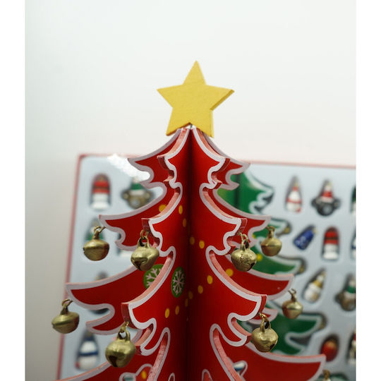 Christmas Decoration Tree Red White 15 Cavities Ornaments 25.5 Cm X 33 Cm Wood Alista Home