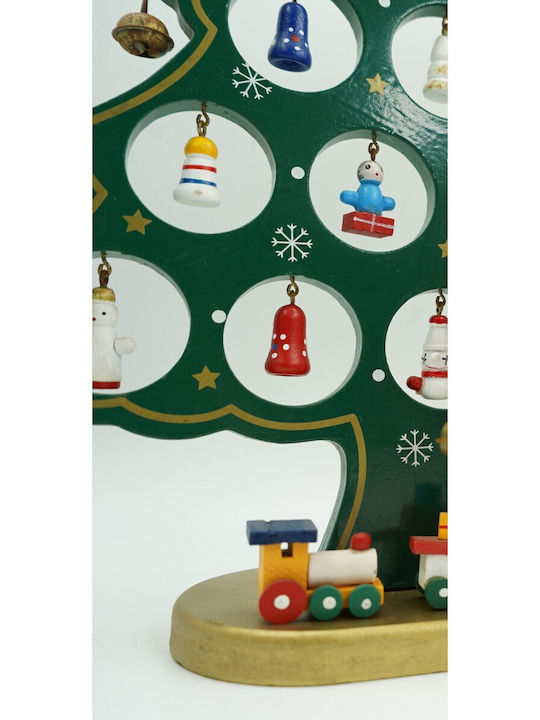 Arbore Decorativ De Crăciun Verde 15 Cavități Ornamente 25,5 Cm X 33 Cm Lemn Alista Home