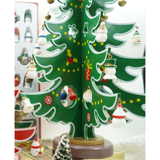 Christmas Decoration Tree Green White 15 Cavities Ornaments 25.5 Cm X 33 Cm Wood Alista Home