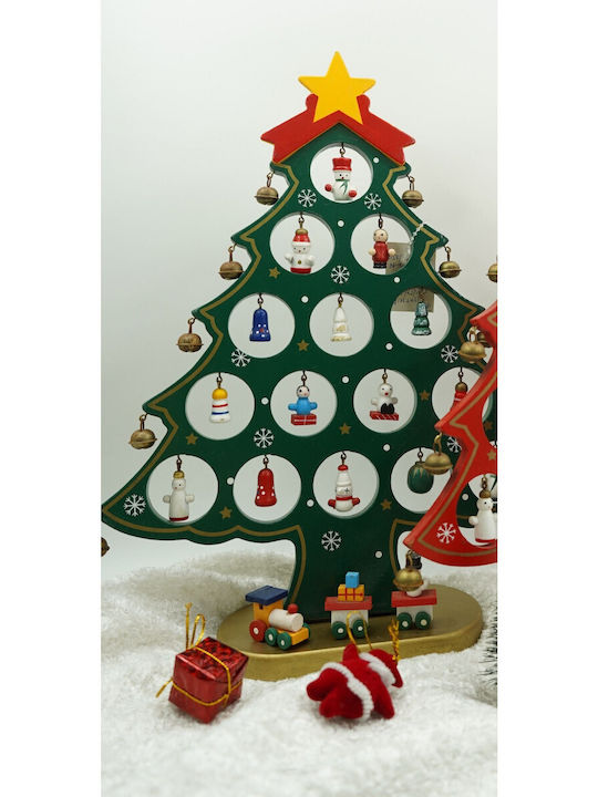 Arbore Decorativ De Crăciun Verde 15 Cavități Ornamente 25,5 Cm X 33 Cm Lemn Alista Home