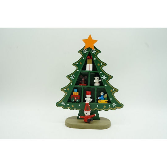 Arbore Decorativ De Crăciun Verde 3 Rânduri Ornamente 12 Cm X 18 Cm Lemn Alista Home